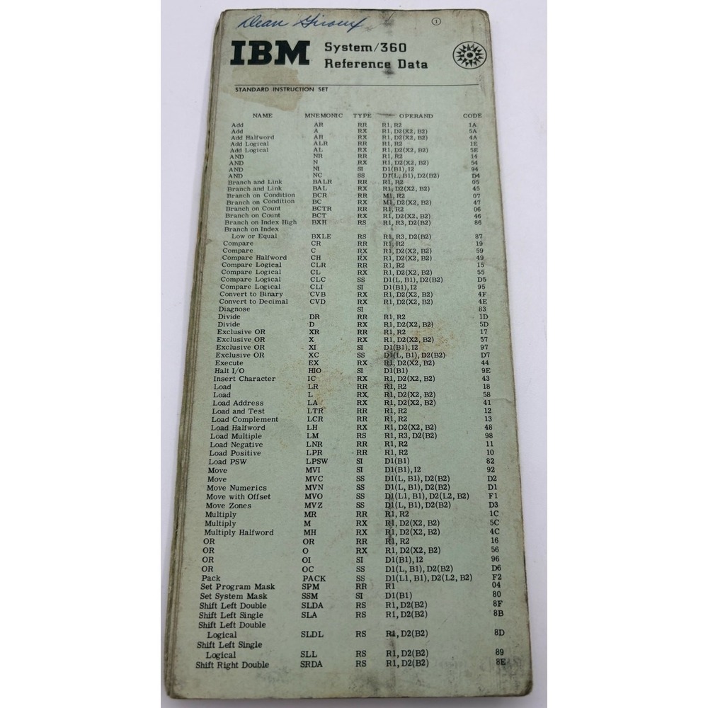 IBM SYSTEM/360 REFERENCE‎ DATA BROCHURE X20-1703-4 USED